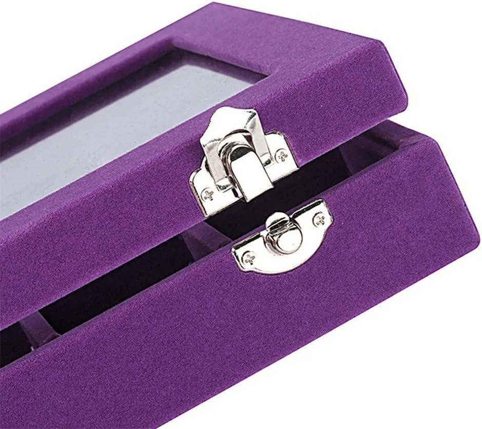 24 Grids Velvet Glass Ring Earrings Jewelry Box Earrings Organiser Storage Holder Display Case