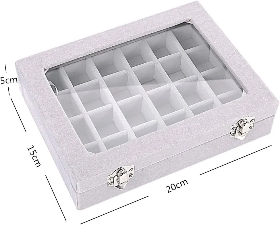 24 Grids Velvet Glass Ring Earrings Jewelry Box Earrings Organiser Storage Holder Display Case