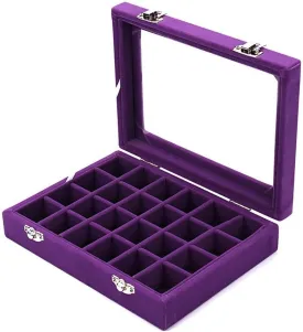 24 Grids Velvet Glass Ring Earrings Jewelry Box Earrings Organiser Storage Holder Display Case