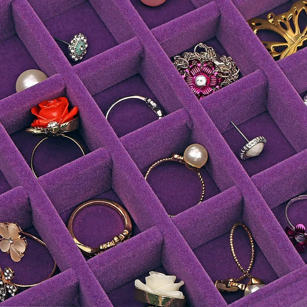 24 Grids Velvet Glass Ring Earrings Jewelry Box Earrings Organiser Storage Holder Display Case