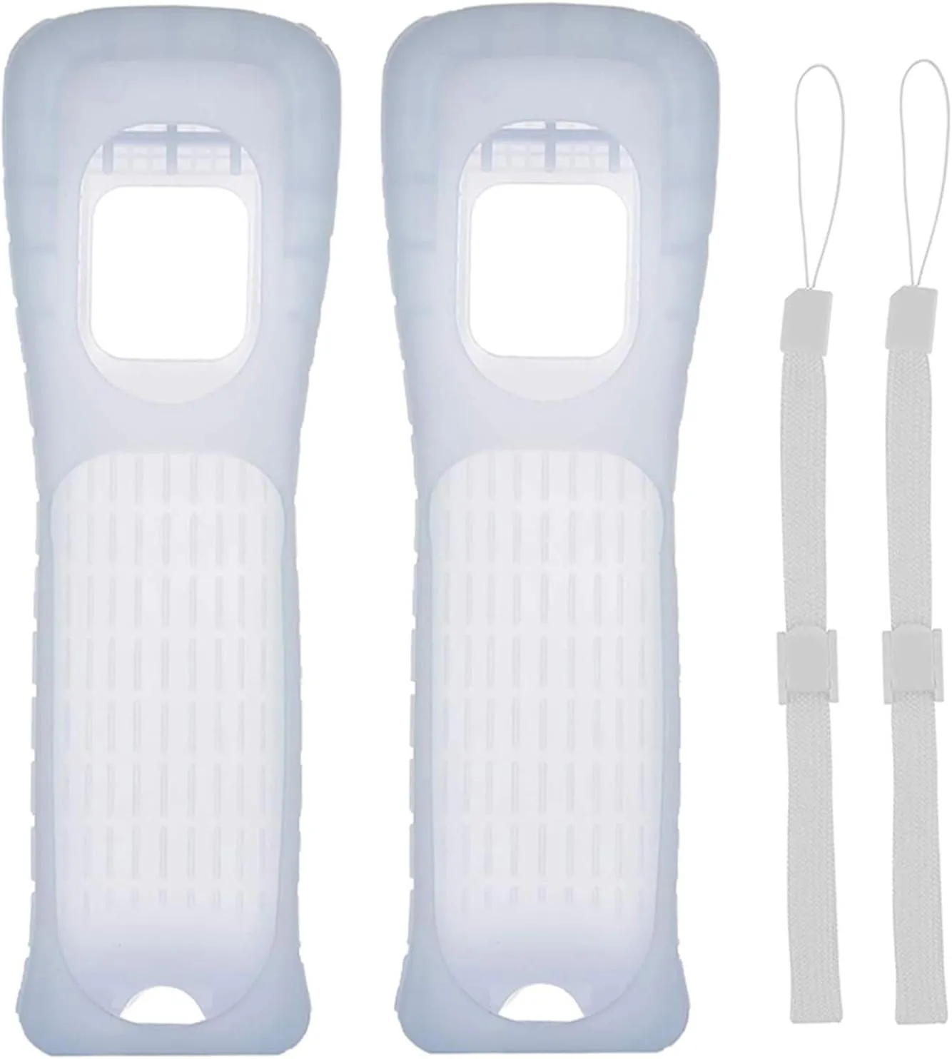 2X Wii Silicone Case Cover with Wrist Strap for Wii Remote Controller (White)
