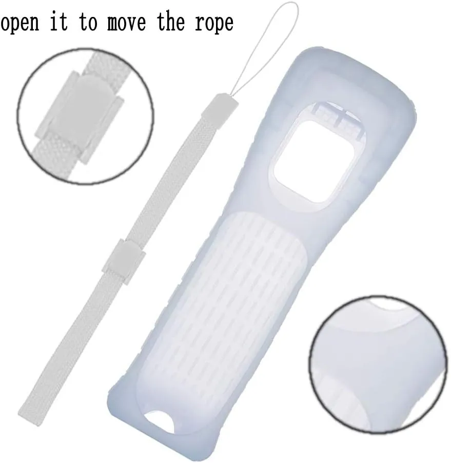 2X Wii Silicone Case Cover with Wrist Strap for Wii Remote Controller (White)