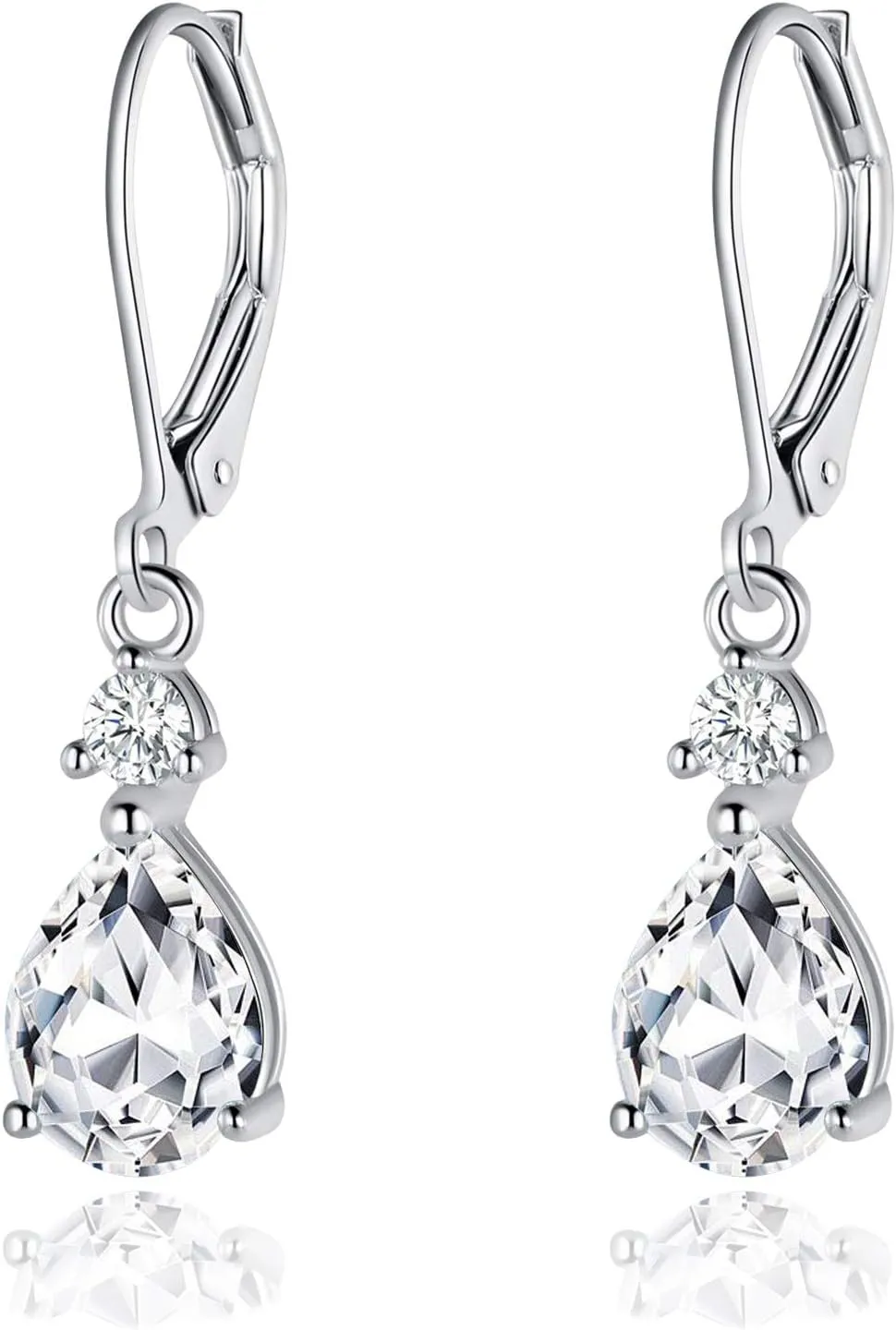 925 Sterling Silver Blue Topaz/Amethyst/Rainbow Quartz CZ Teardrop Leverback Earrings Drop Dangly Gemstone Earings Hypoallergenic Birthday Jewelry Gifts for Women