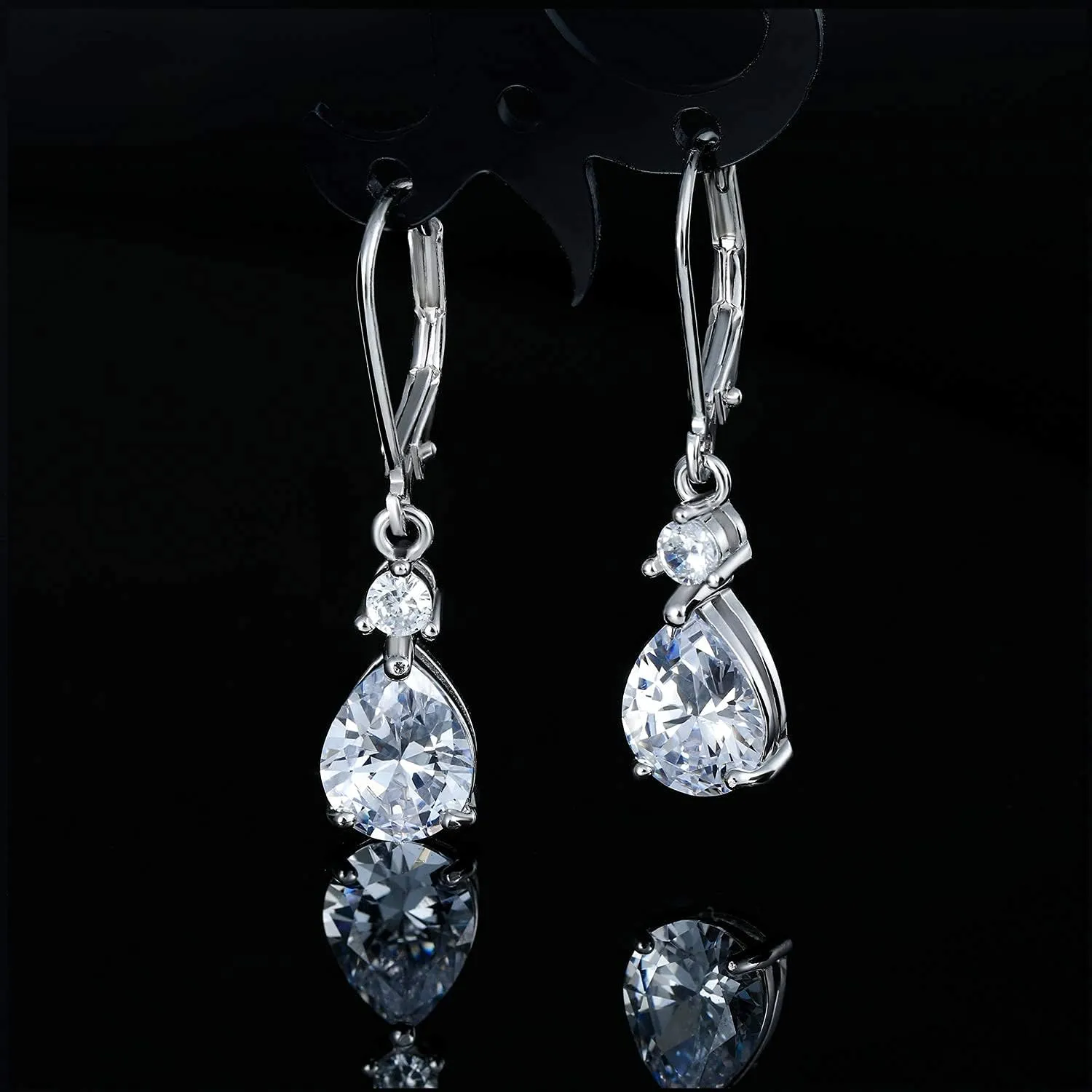 925 Sterling Silver Blue Topaz/Amethyst/Rainbow Quartz CZ Teardrop Leverback Earrings Drop Dangly Gemstone Earings Hypoallergenic Birthday Jewelry Gifts for Women