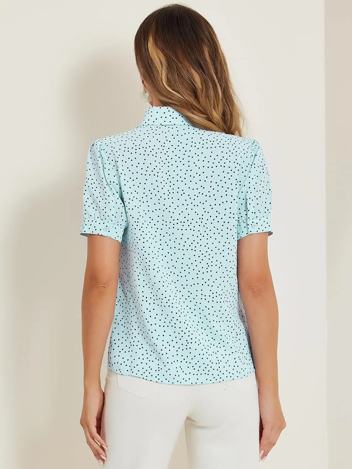 Allegra K Women's Retro Blouses Printed Bow Tie Peter Pan Collar Chiffon Blouse