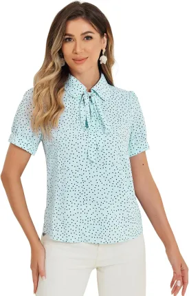 Allegra K Women's Retro Blouses Printed Bow Tie Peter Pan Collar Chiffon Blouse