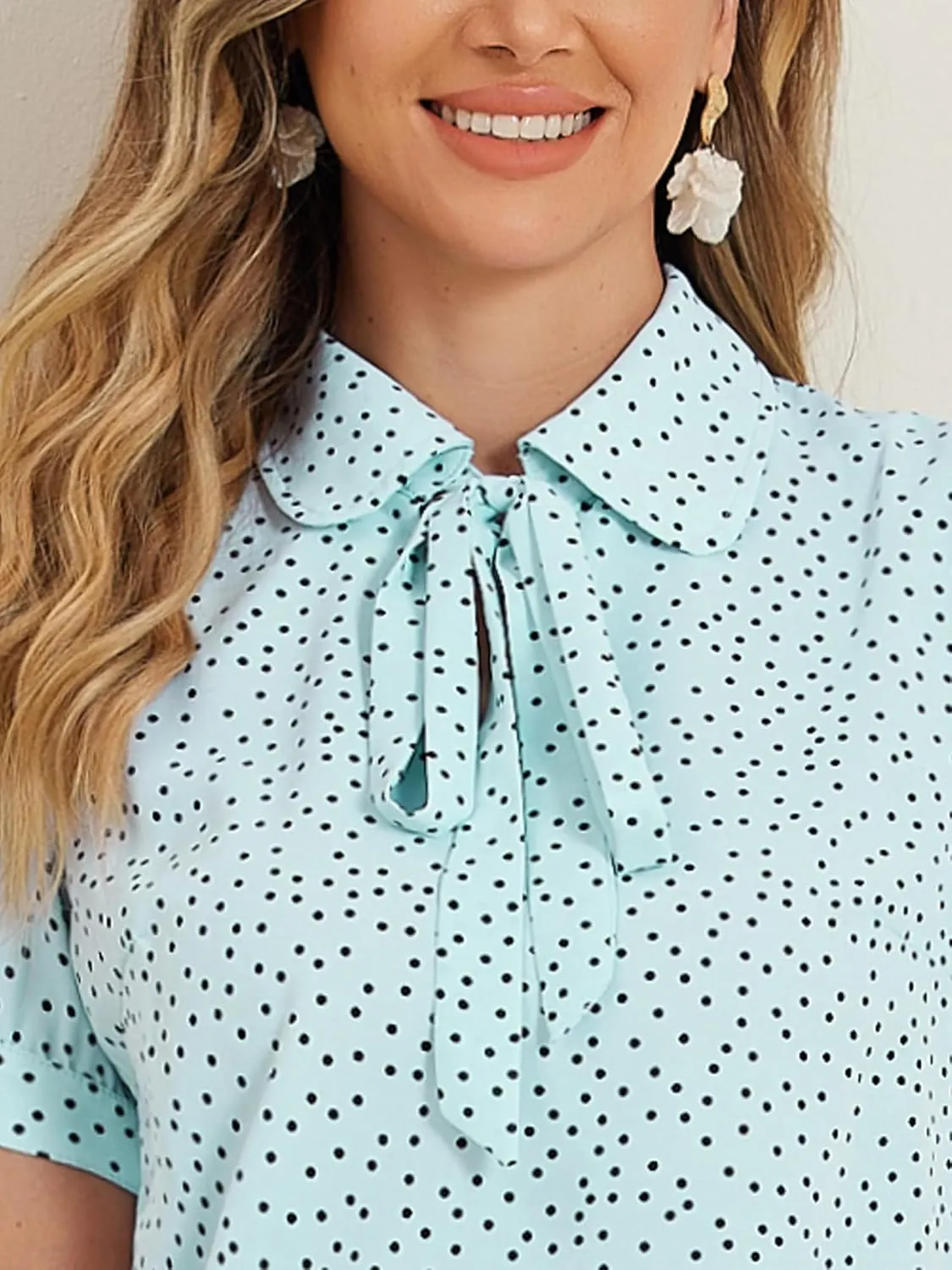 Allegra K Women's Retro Blouses Printed Bow Tie Peter Pan Collar Chiffon Blouse
