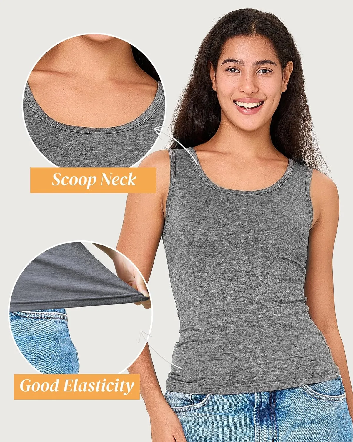 BAMBOO COOL Women's Ultra Soft Camisole Lightweight Tank Top Basic Vests Comfy Undershirt 4 Pack
