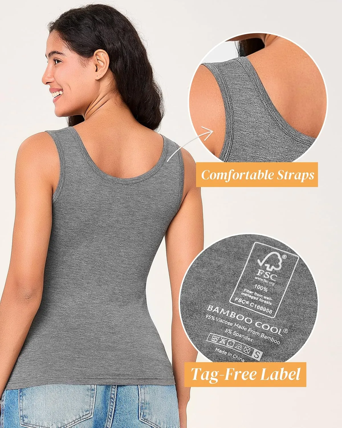 BAMBOO COOL Women's Ultra Soft Camisole Lightweight Tank Top Basic Vests Comfy Undershirt 4 Pack