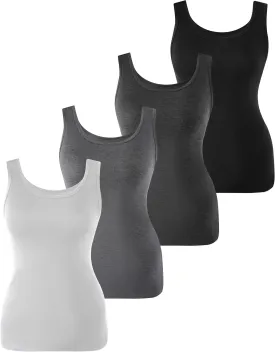 BAMBOO COOL Women's Ultra Soft Camisole Lightweight Tank Top Basic Vests Comfy Undershirt 4 Pack