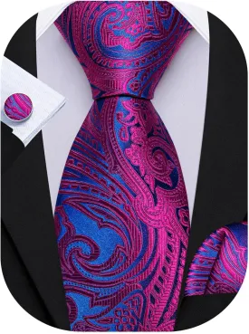 Barry.Wang Men Tie Set Paisley Silk Necktie Pocket Square Cufflinks Formal Wedding Business Party