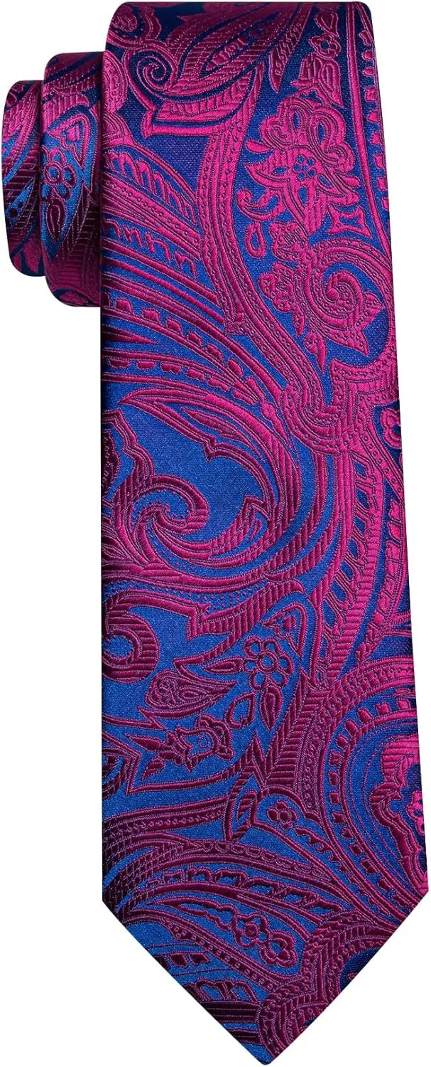 Barry.Wang Men Tie Set Paisley Silk Necktie Pocket Square Cufflinks Formal Wedding Business Party