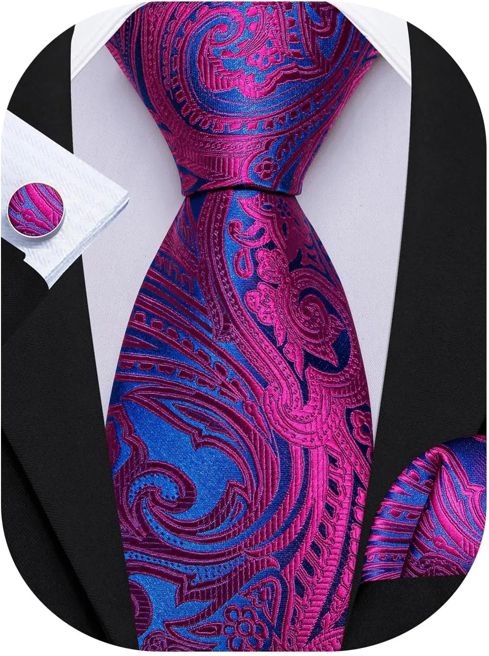 Barry.Wang Men Tie Set Paisley Silk Necktie Pocket Square Cufflinks Formal Wedding Business Party