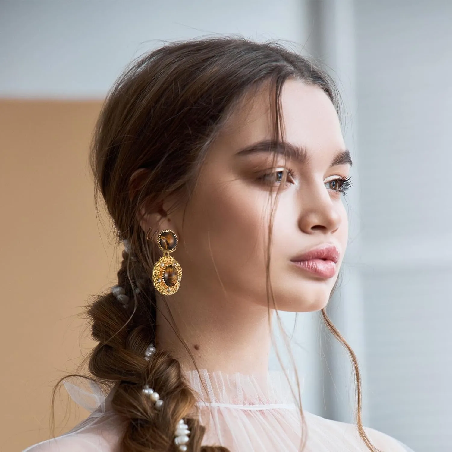 Boho Vintage Geometric Earrings for Women 14K Gold Plated Round Turquoise Dangle Earrings Square Natural Stone Vintage Trendy Jewelry for Her