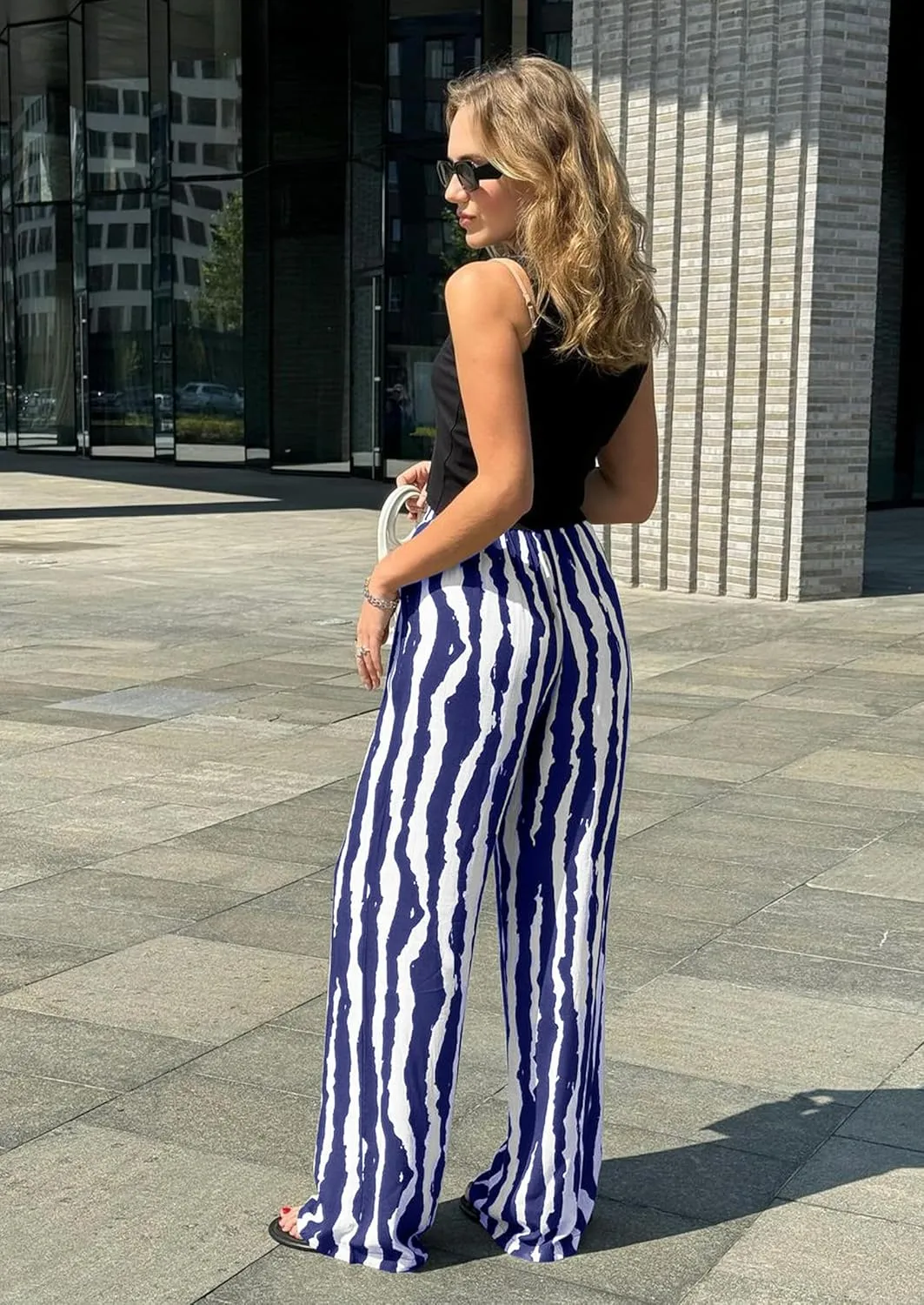 CCTOO Striped Wide Leg Pants for Women Summer 2025 Palazzo Pants for Women Casual Low Waist Lounge Pants with Pockets