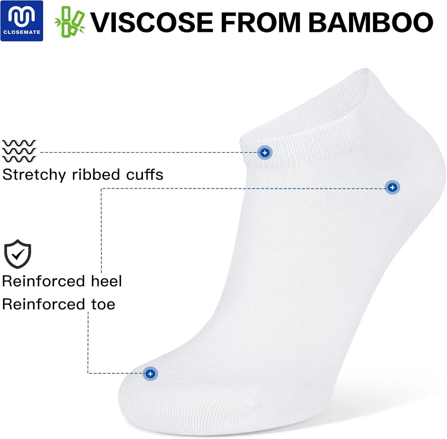 CLOSEMATE 6 Pairs Bamboo Viscose Ankle Low Cut Breathable Non Slip Casual Short Socks for Men Women