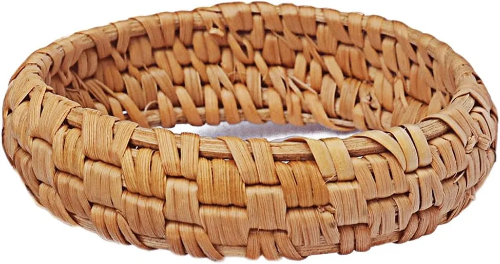 COLORFUL BLING 2Pcs Handwoven Wooden Braided Rattan Knit Cuff Bracelet Natural Bamboo Square Round Geometric Chunky Wrap Bangle for Women Ethnic Tribal Wrist Jewelry