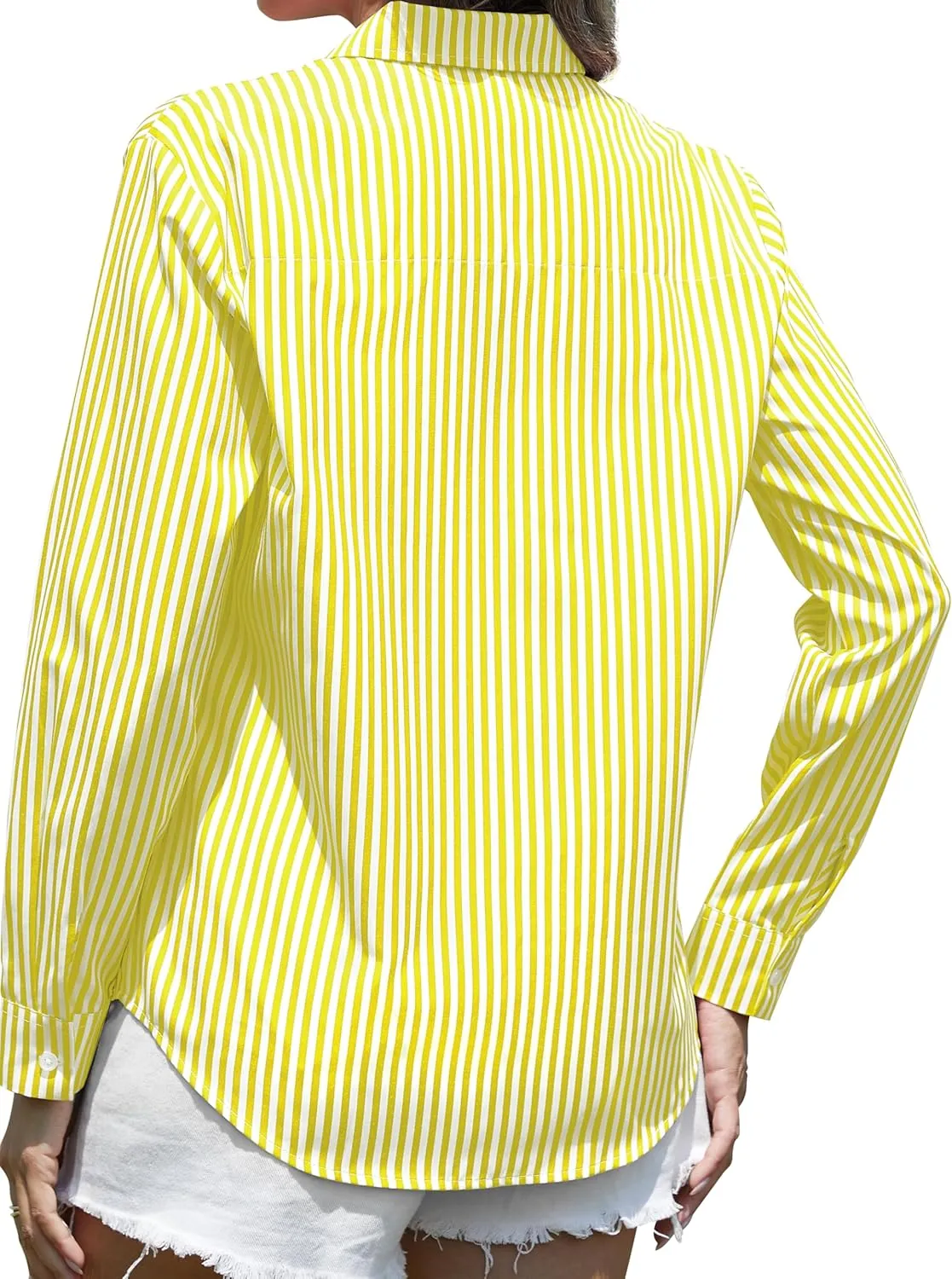 CUNLIN Grade 4 Wrinkle-Resistant Women's Button Down Shirts Striped Long Sleeve Collared Blouses Tops with Pocket