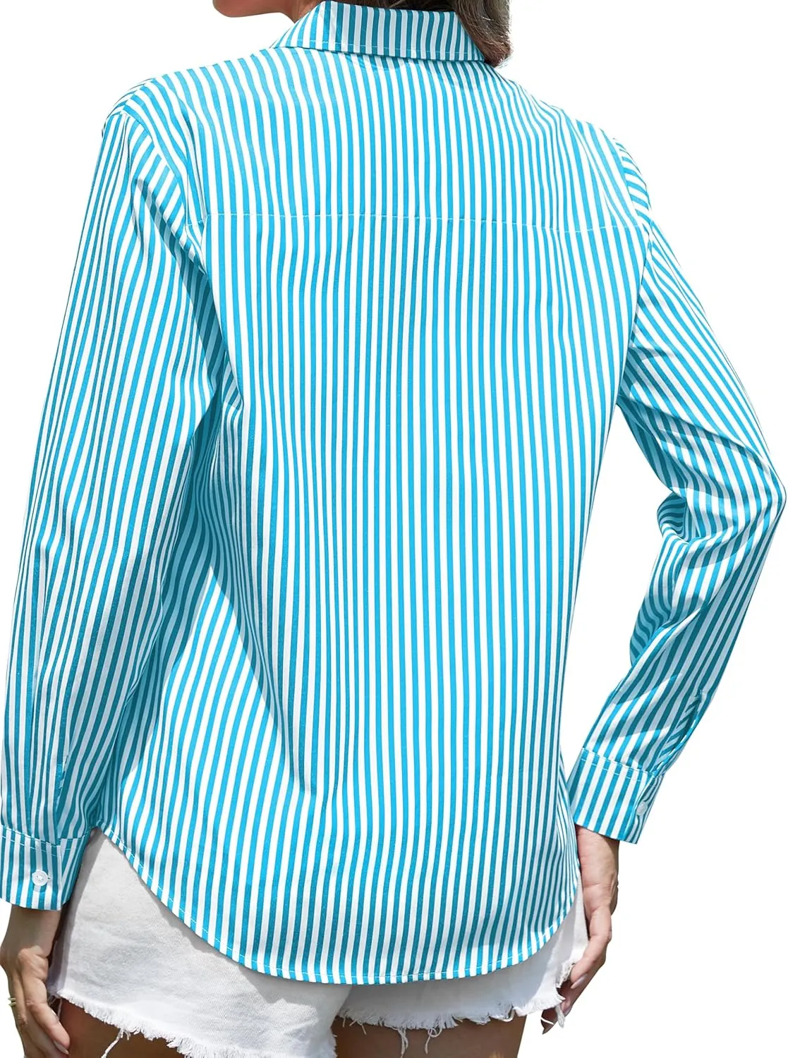 CUNLIN Grade 4 Wrinkle-Resistant Women's Button Down Shirts Striped Long Sleeve Collared Blouses Tops with Pocket