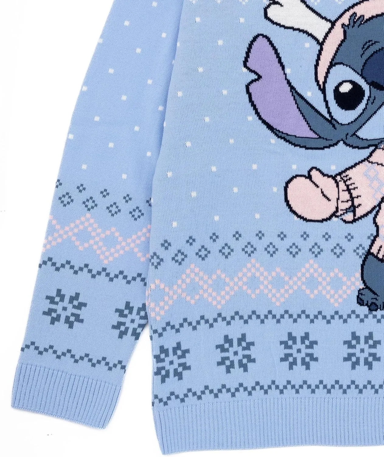 Disney Lilo & Stitch Womens Christmas Jumper in Blue | Warm Graphic Knitted Sweater for Adults | Festive Holiday