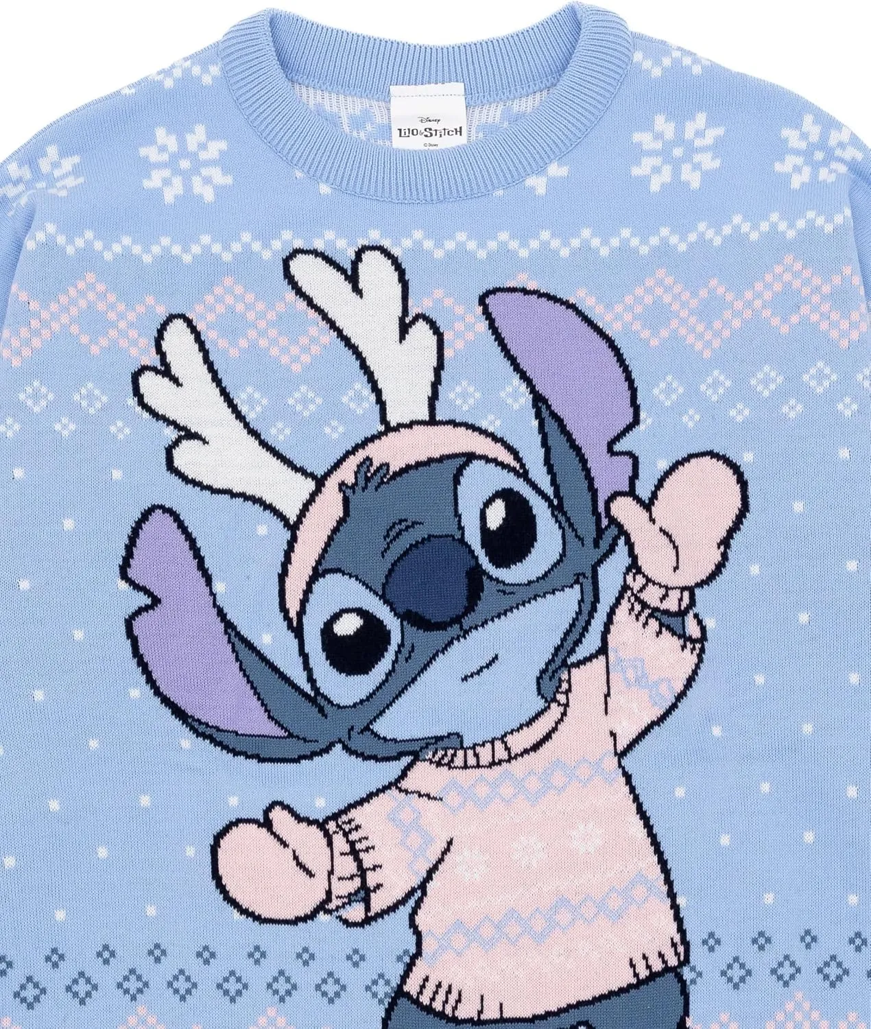 Disney Lilo & Stitch Womens Christmas Jumper in Blue | Warm Graphic Knitted Sweater for Adults | Festive Holiday