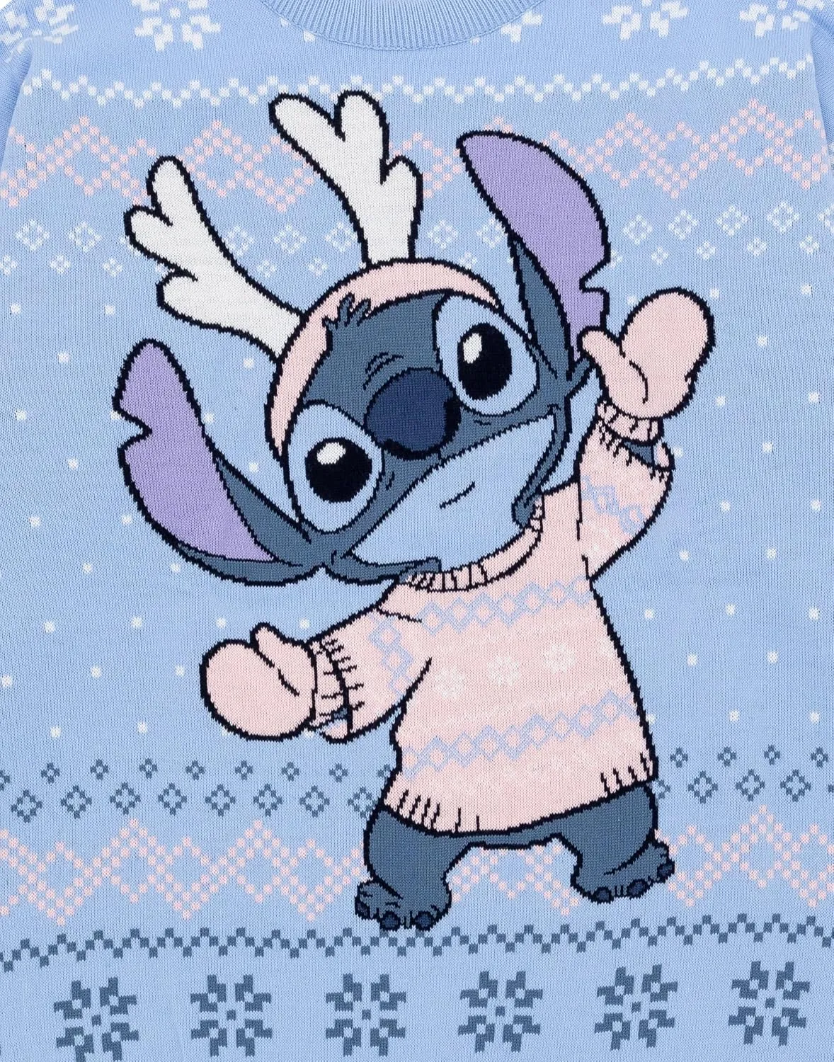 Disney Lilo & Stitch Womens Christmas Jumper in Blue | Warm Graphic Knitted Sweater for Adults | Festive Holiday