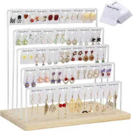 Earring Display for Vendors Jewelry Display for Selling 5 Tiers Earring Display Stand Organizer Rack Holder with 40pcs Earring Cards (White)