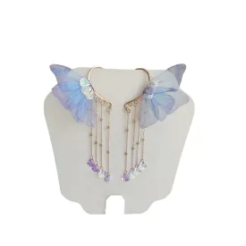 Elf Earring cuff,Fairy Wings Dangle Earring,Wing jewerly,Butterfly Wings Earrings,MARIPOSA Earrings,Dragonfly Wing,No Piercing,cosplay (Blue)