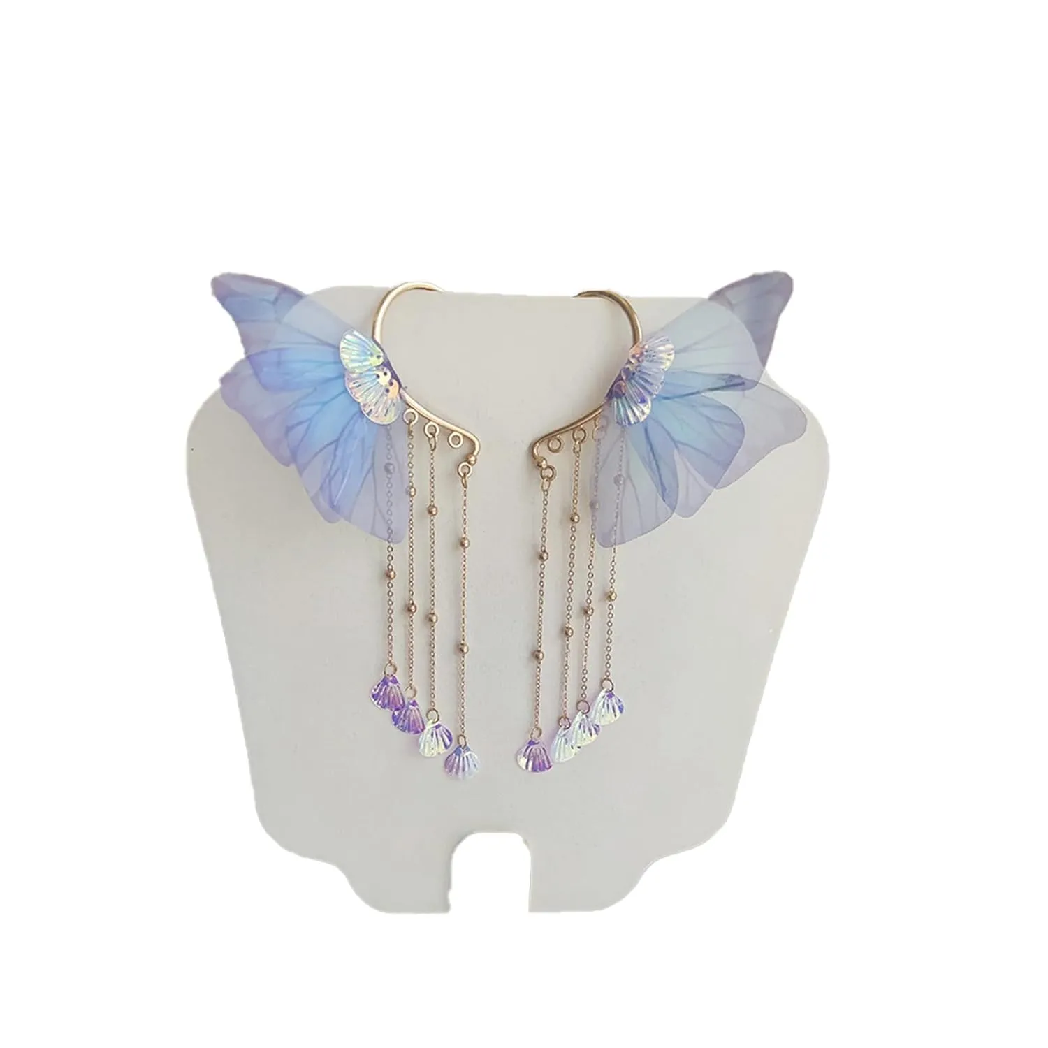 Elf Earring cuff,Fairy Wings Dangle Earring,Wing jewerly,Butterfly Wings Earrings,MARIPOSA Earrings,Dragonfly Wing,No Piercing,cosplay (Blue)