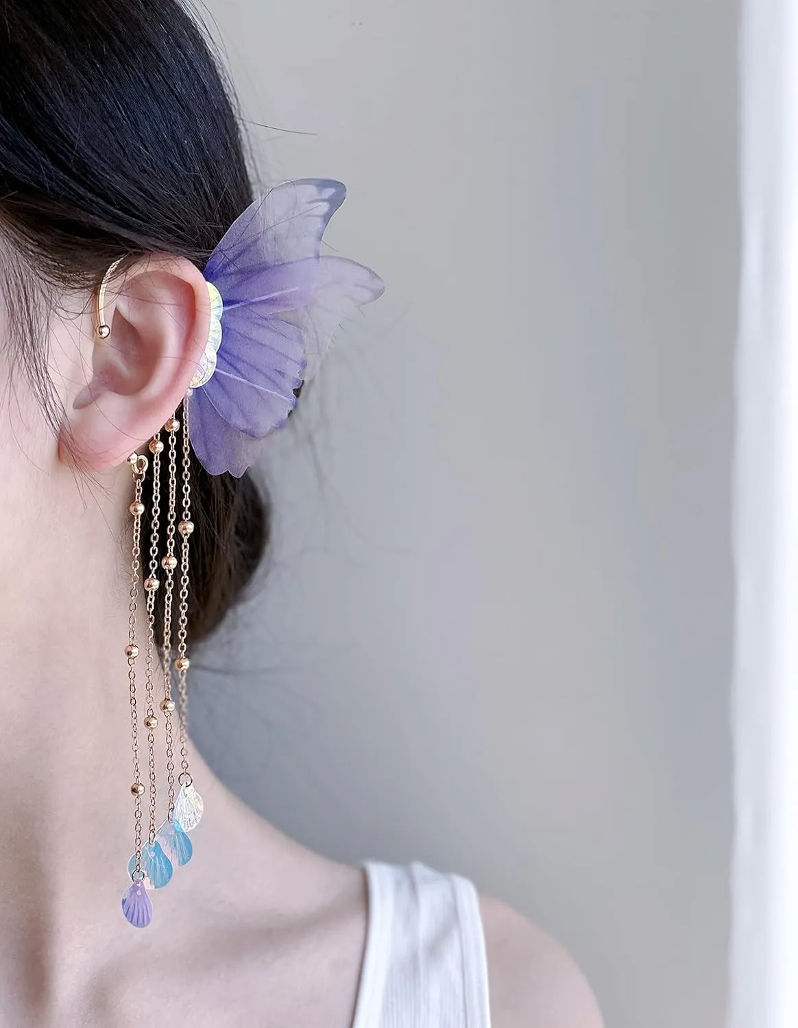 Elf Earring cuff,Fairy Wings Dangle Earring,Wing jewerly,Butterfly Wings Earrings,MARIPOSA Earrings,Dragonfly Wing,No Piercing,cosplay (Blue)