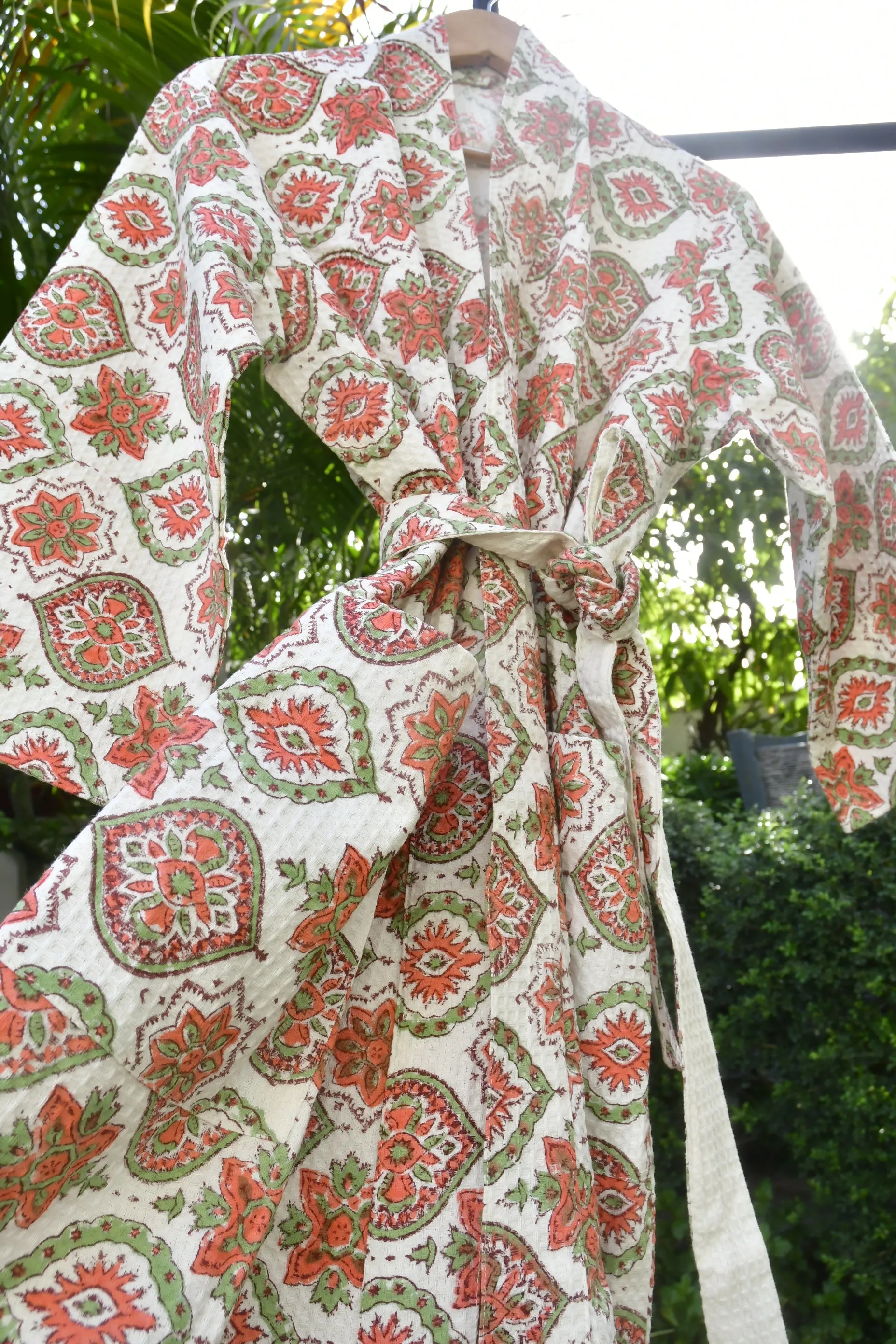 Floral Story waffle cotton bathrobe