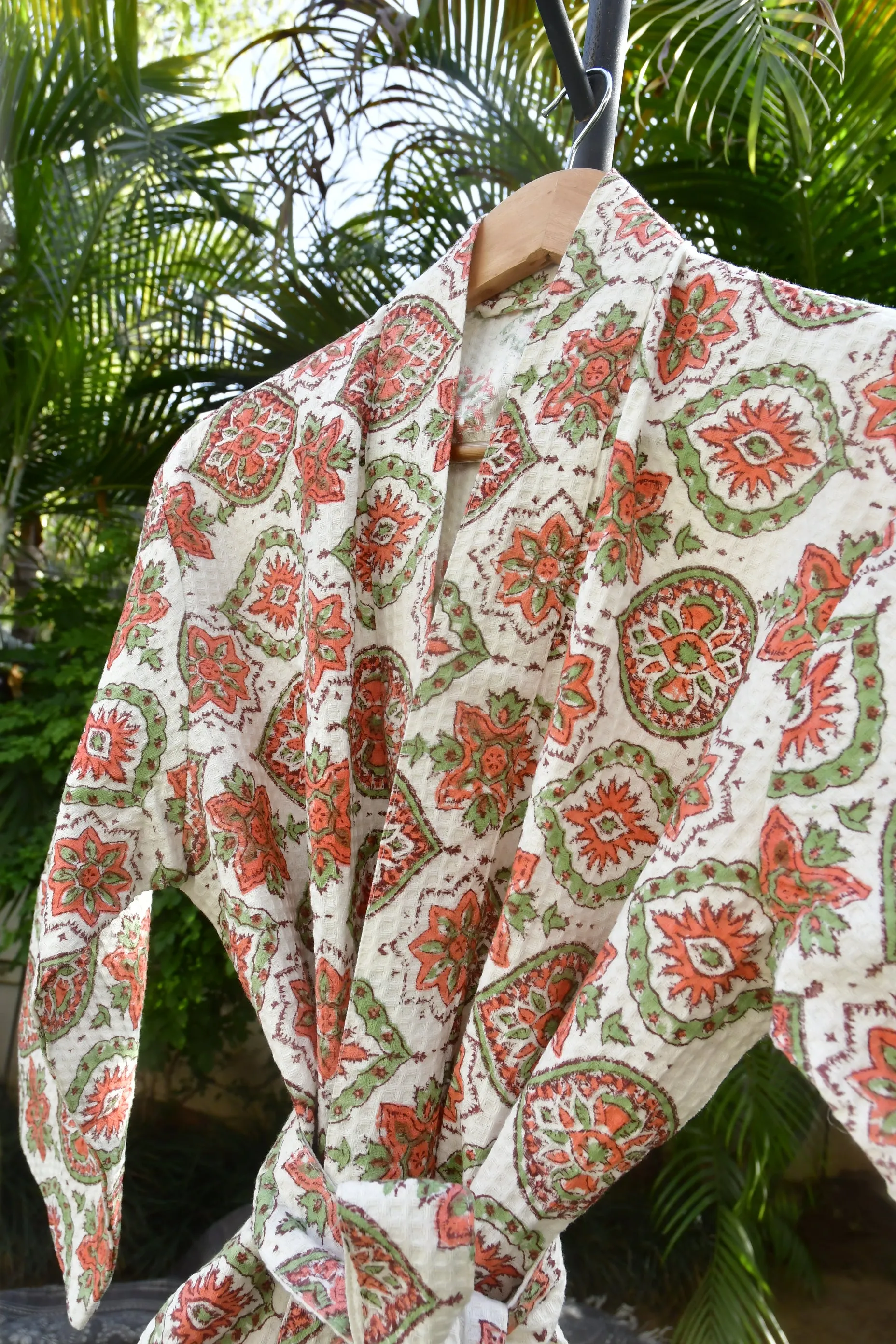 Floral Story waffle cotton bathrobe