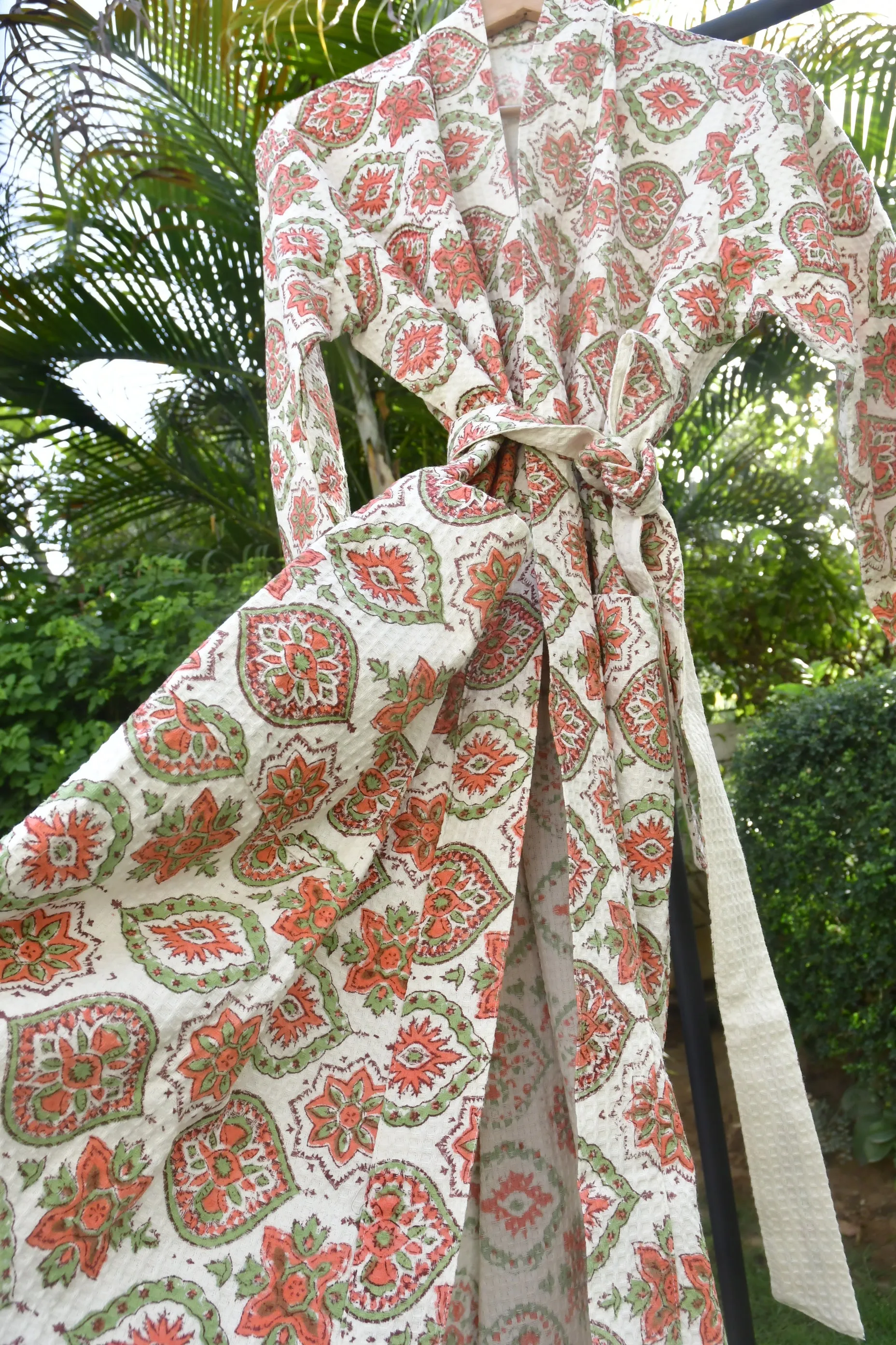 Floral Story waffle cotton bathrobe