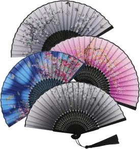Folding Fan Hand Held Fan, 4 PCS Japanese Fan Foldable Hand Fan, Silk Paper Fans with Tassel, Hollowed Fringe Foldable Fan, Handheld Fan foldable for Wedding, Party, Gifts, Wall Decoration