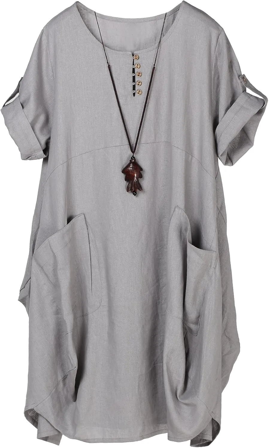 FTCayanz Women's Casual Tunic Dress Short Sleeve Plus Size Midi Dresses with Pockets