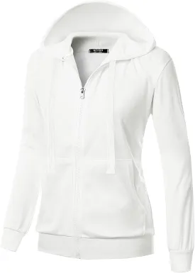 GIVON Women's Lightweight Fleece Zip Up Hoodie Regular Fit Solid Color with White Drawstring & Zipper