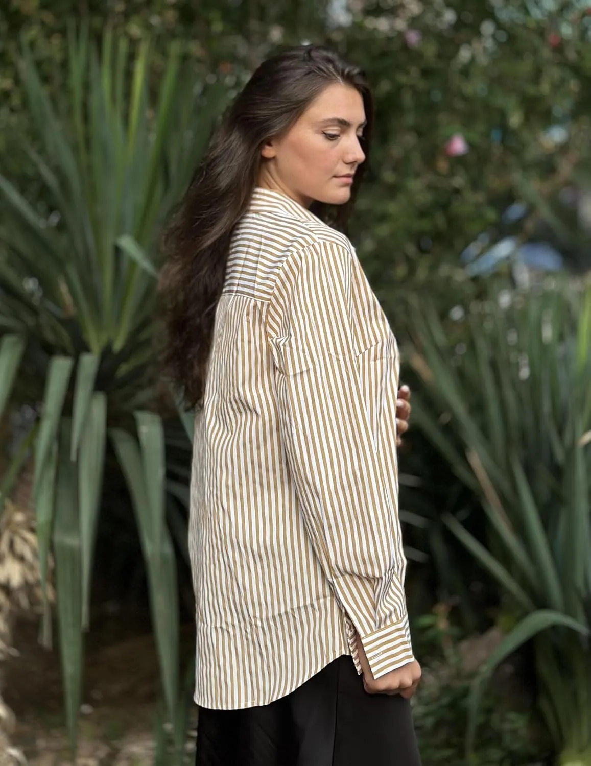 HOTOUCH Womens Striped Button Down Shirts Collared Shirt Casual Long Sleeve Business Office Work Blouses Tops