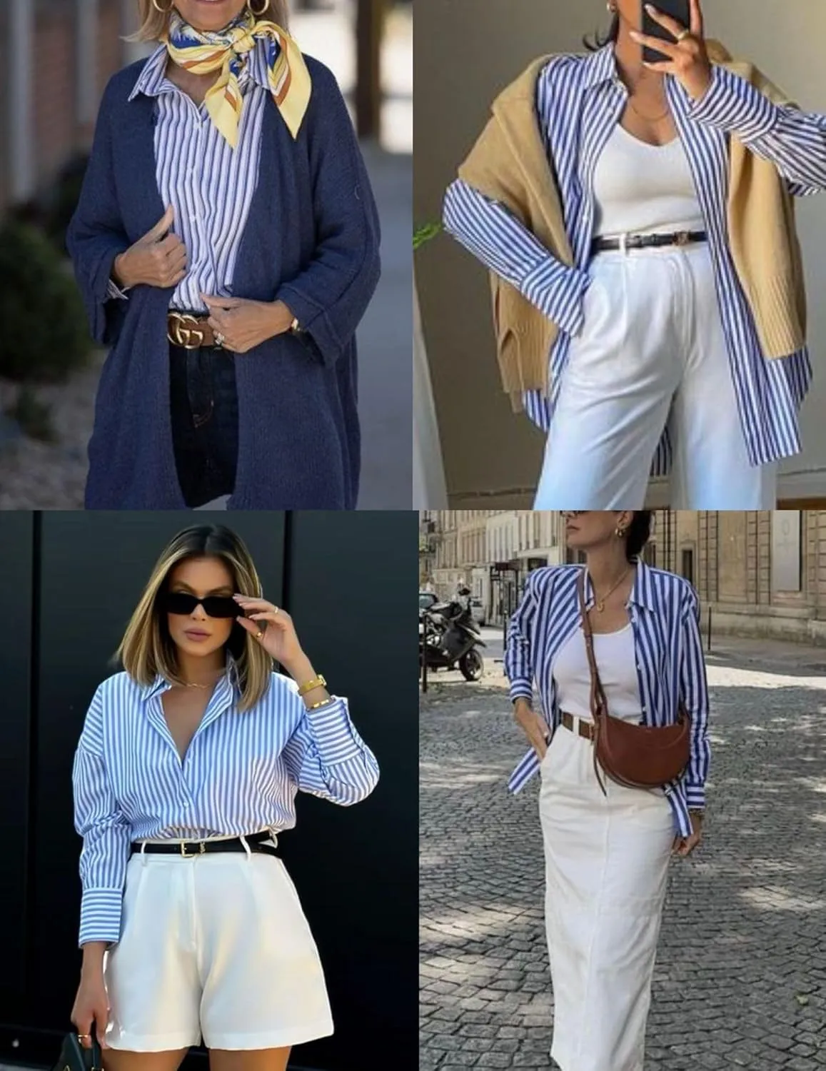 HOTOUCH Womens Striped Button Down Shirts Collared Shirt Casual Long Sleeve Business Office Work Blouses Tops
