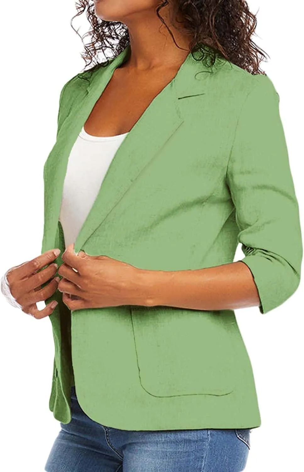 Linen Blazer Women Summer Lightweight 3/4 Sleeve Jacket Dressy Open Front Cardigan Business Casual Work Outfits
