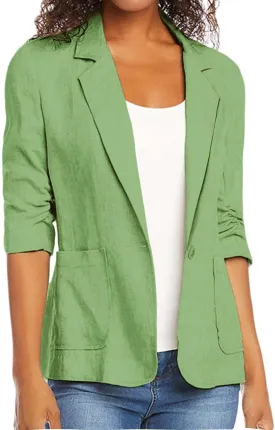Linen Blazer Women Summer Lightweight 3/4 Sleeve Jacket Dressy Open Front Cardigan Business Casual Work Outfits