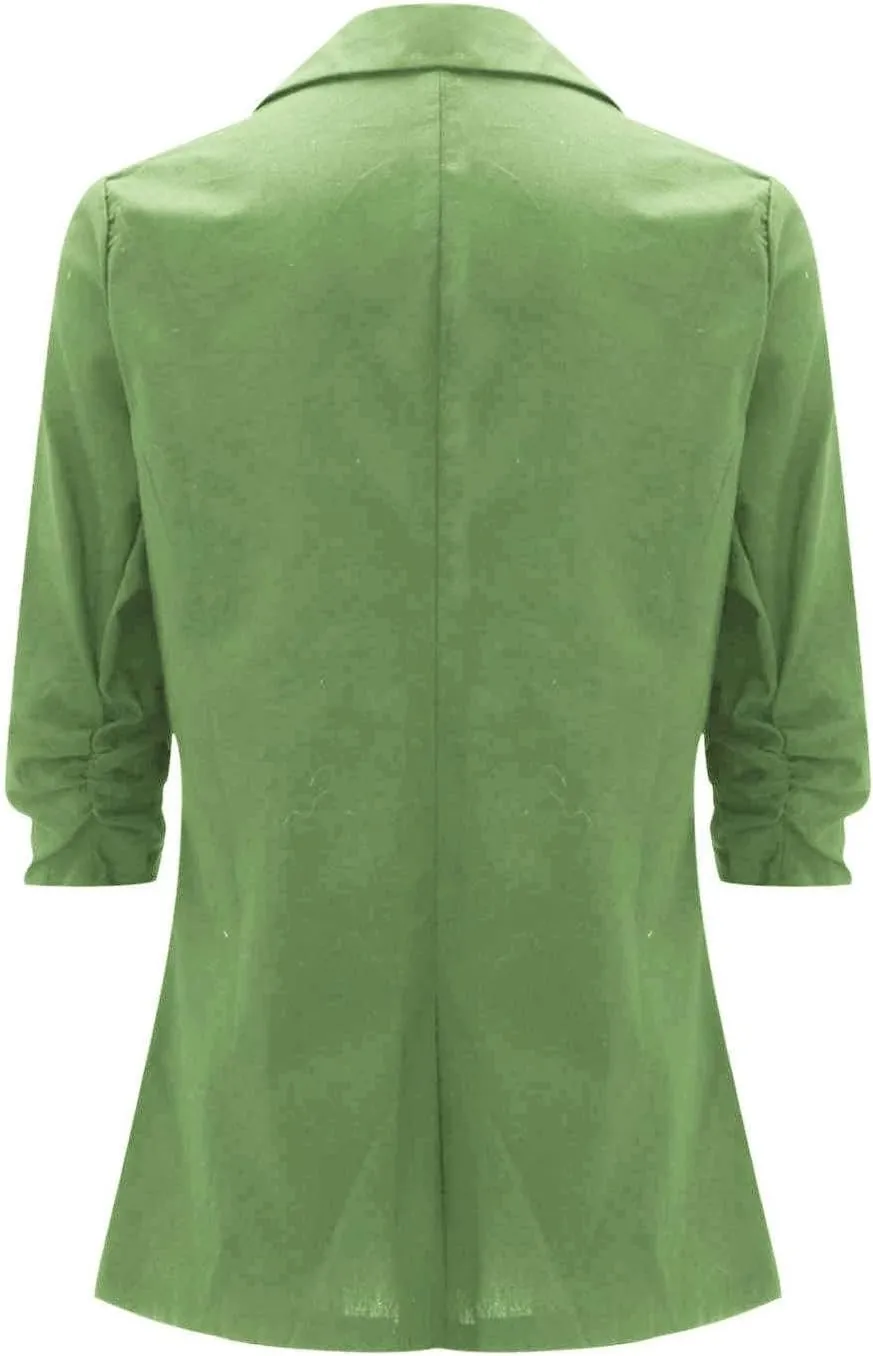 Linen Blazer Women Summer Lightweight 3/4 Sleeve Jacket Dressy Open Front Cardigan Business Casual Work Outfits