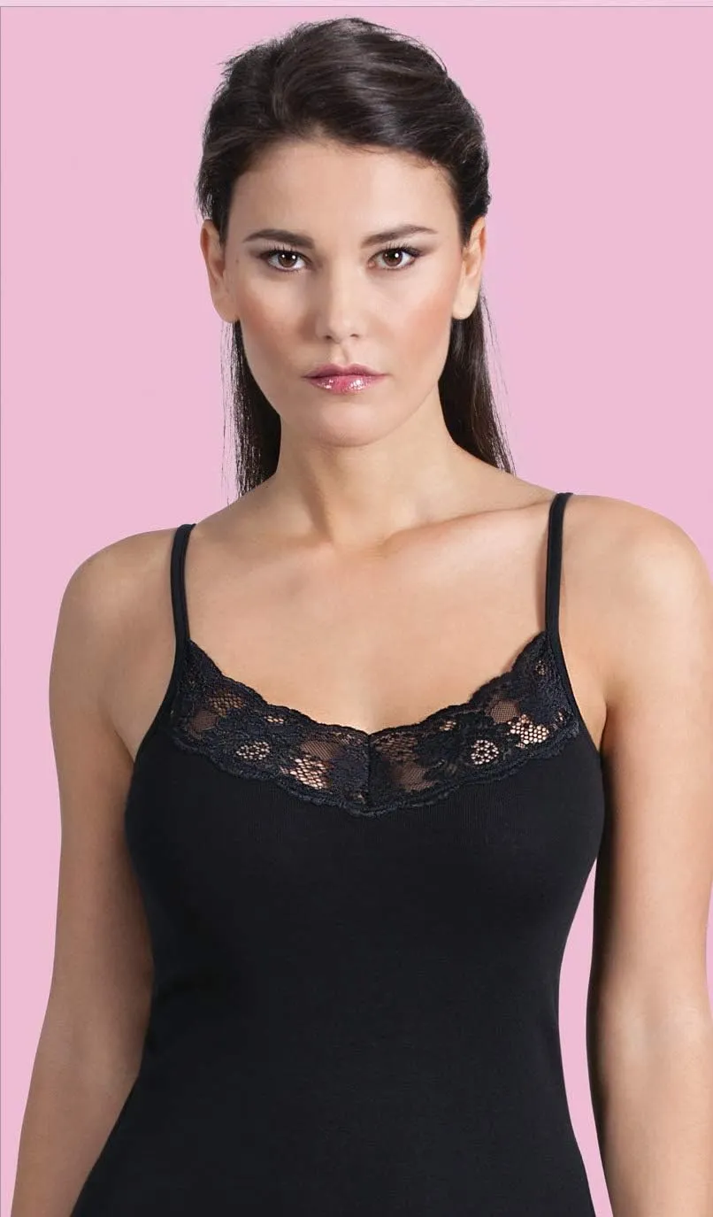 Mare  Luxury 100% Mako Cotton Women's Lace-Trimmed Camisole. Proudly Made in Italy.