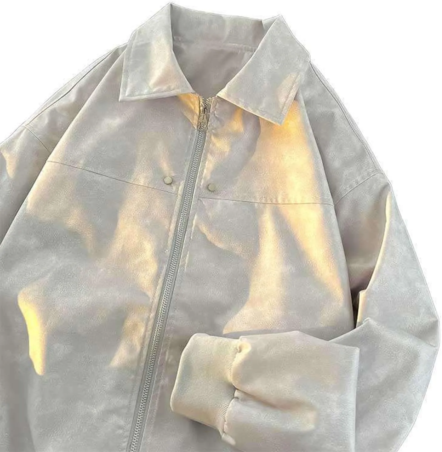 Men Suede Jacket Full Zip Casual Vintage Bomber Jackets Classic Trucker Fishing Coat Maillard Couple Top Big &Tall