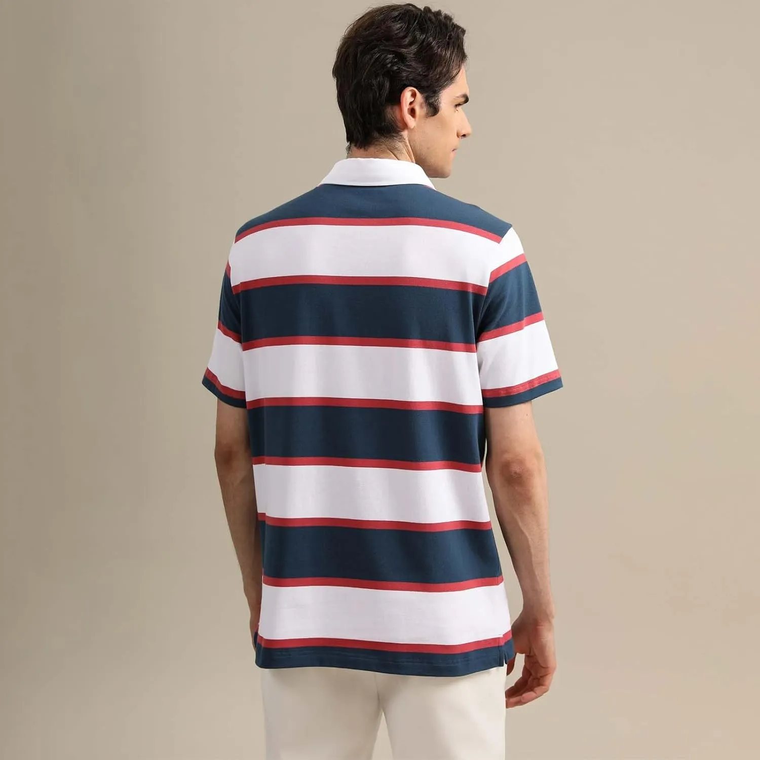 Mens Polo Shirts Striped Cotton Moisture Wicking Classic Collared Casual Golf Shirts for Men