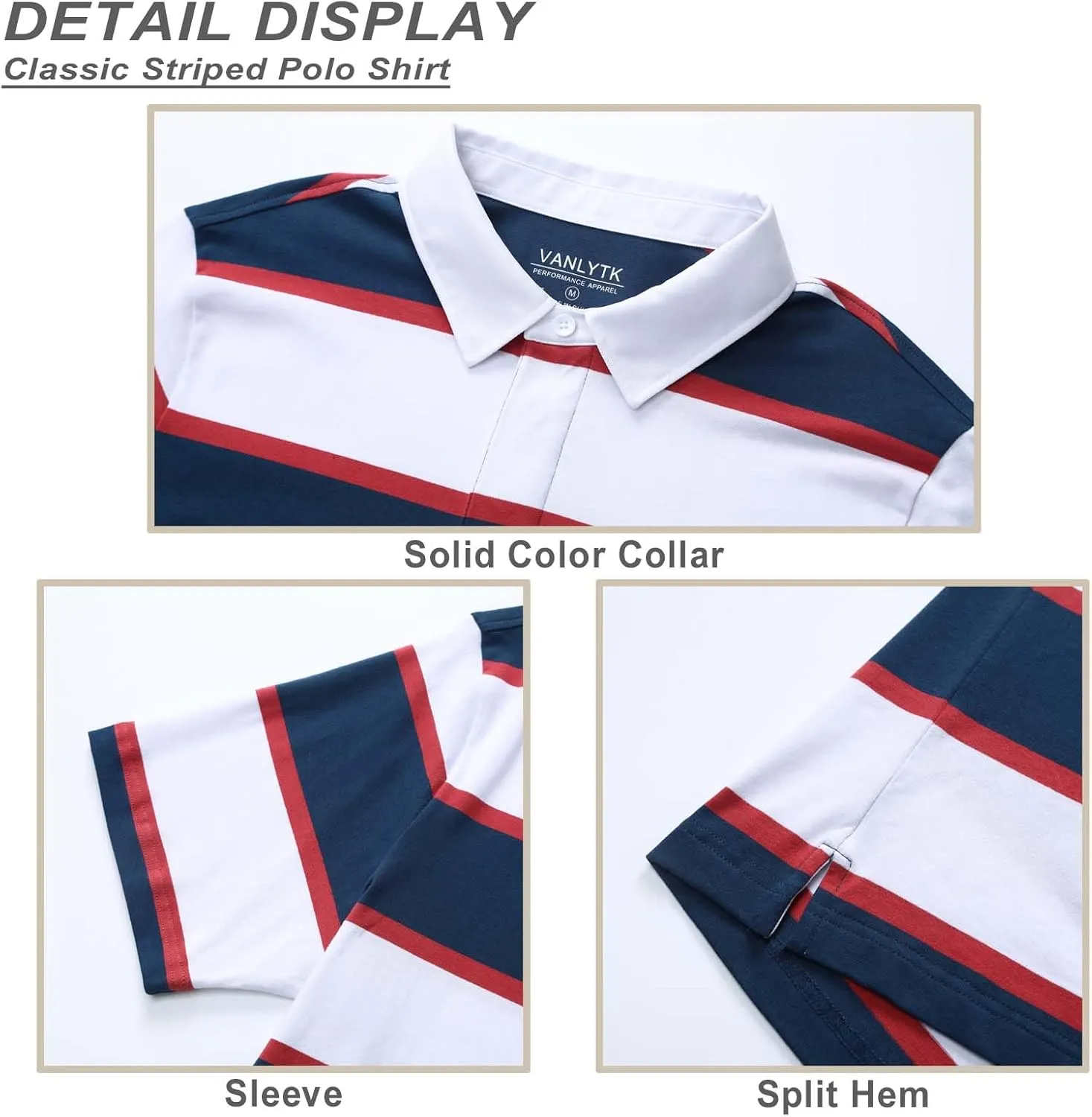 Mens Polo Shirts Striped Cotton Moisture Wicking Classic Collared Casual Golf Shirts for Men