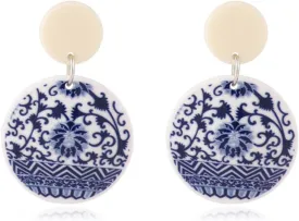 MIGUO STORE Chic Fashion Royal Blue Geometric Earrings Acrylic Ethnic Style Dangle Drop Earrings for Women Unique Personalized Charm Earrings Gift
