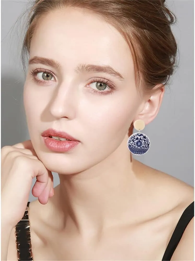MIGUO STORE Chic Fashion Royal Blue Geometric Earrings Acrylic Ethnic Style Dangle Drop Earrings for Women Unique Personalized Charm Earrings Gift