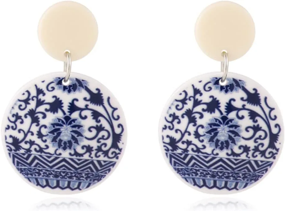 MIGUO STORE Chic Fashion Royal Blue Geometric Earrings Acrylic Ethnic Style Dangle Drop Earrings for Women Unique Personalized Charm Earrings Gift