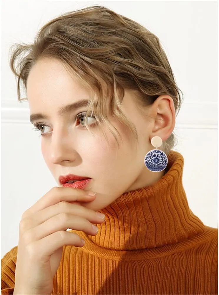 MIGUO STORE Chic Fashion Royal Blue Geometric Earrings Acrylic Ethnic Style Dangle Drop Earrings for Women Unique Personalized Charm Earrings Gift