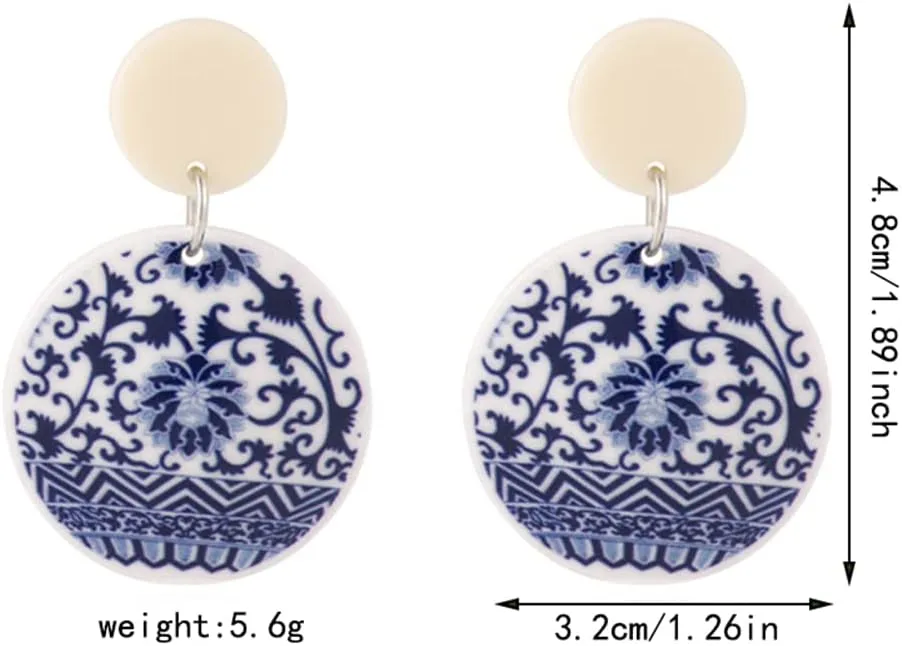 MIGUO STORE Chic Fashion Royal Blue Geometric Earrings Acrylic Ethnic Style Dangle Drop Earrings for Women Unique Personalized Charm Earrings Gift